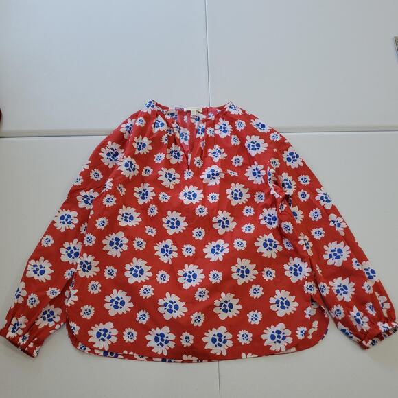 Ann Mashburn Shirt Womens Small Red Blue White Floral Print Popover Long Sleeve - Picture 1 of 9